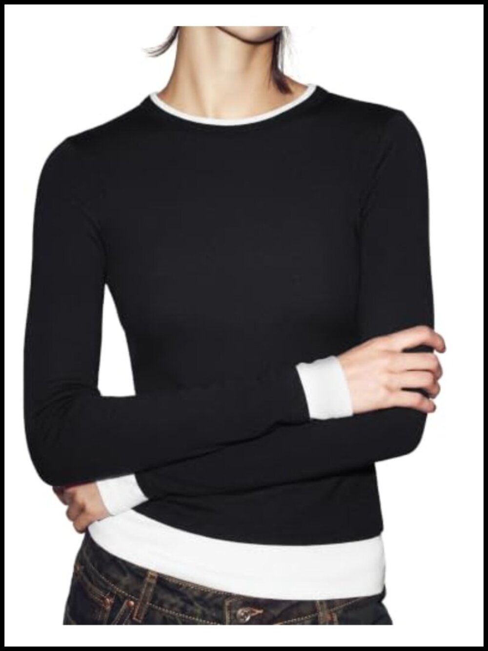 Modal Cashmere Blend Crew Neck Slim Fit Long Sleeve Shirt